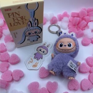 POP LAND Labubu Pin for Love Letter E Plush Pendant Keychain – Authentic